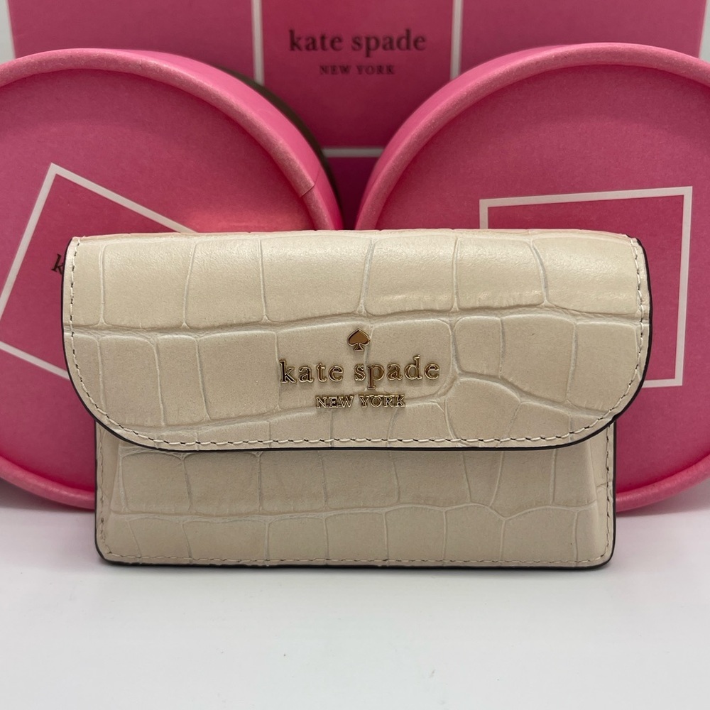 Kate Spade Dumpling Small Croco Embossed Leather Flap Card Holder 
Bare Baige - Picture 7 of 16